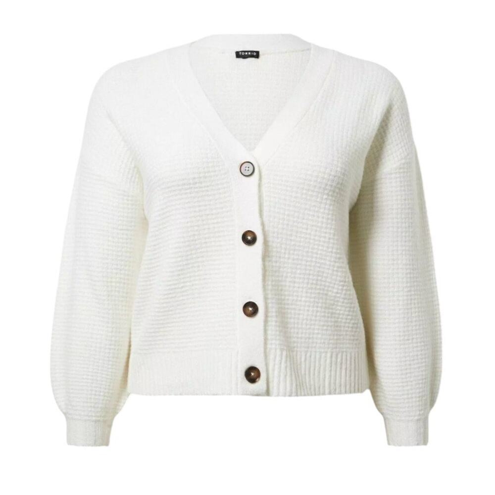 Torrid Vegan Cashmere Textured Cardigan in Whisper White, Size 4X​​
